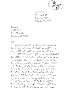 Letter to Bob Fabris from Jim Unroe Dec 27, 1978